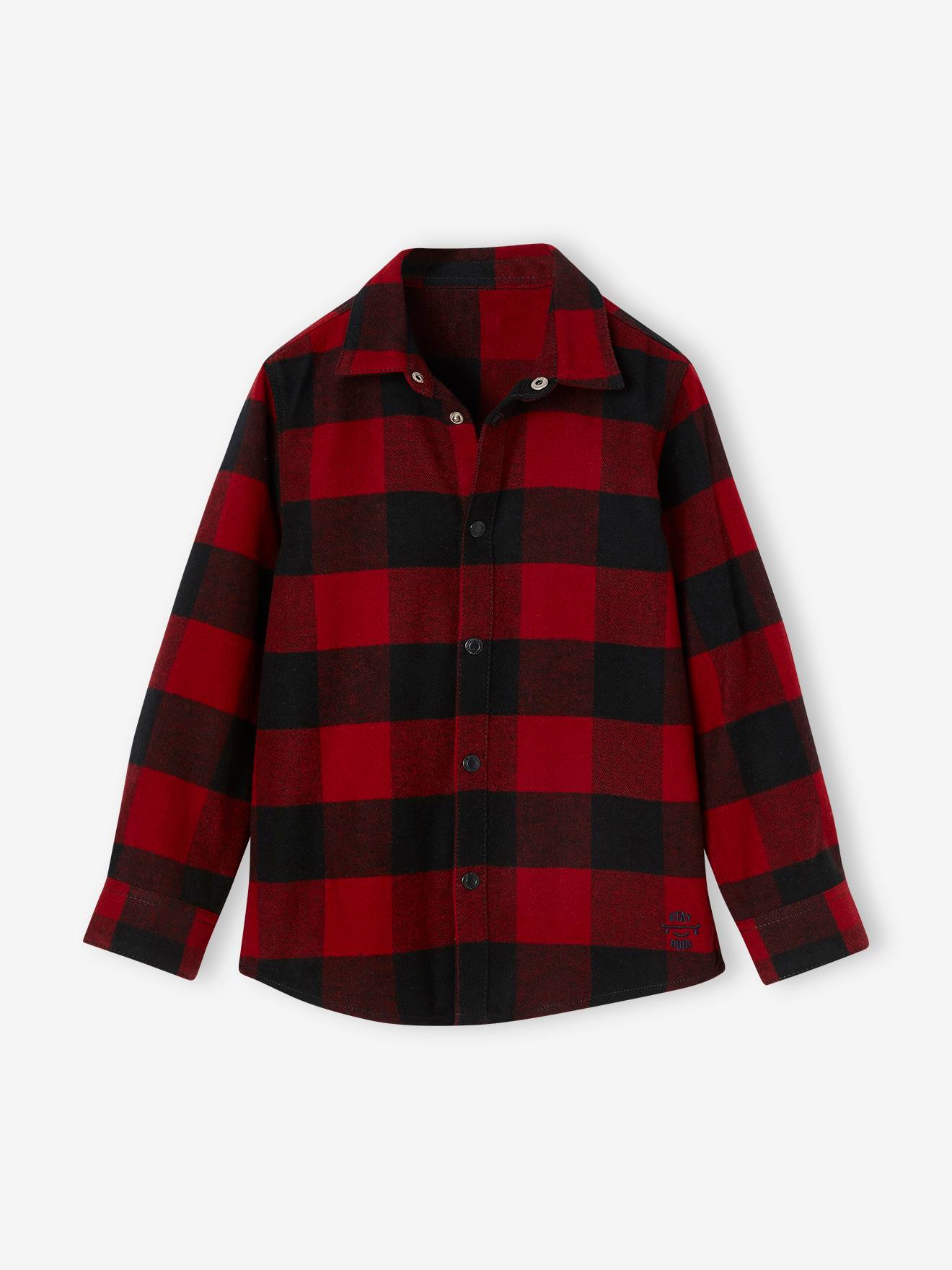 Camisa de flanela vermelha com estampa xadrez grande para meninos