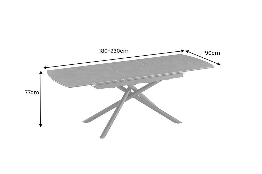 Ausziehbarer Esstisch MIKADO 180-230cm graphit Keramik schwarz Sterngestell