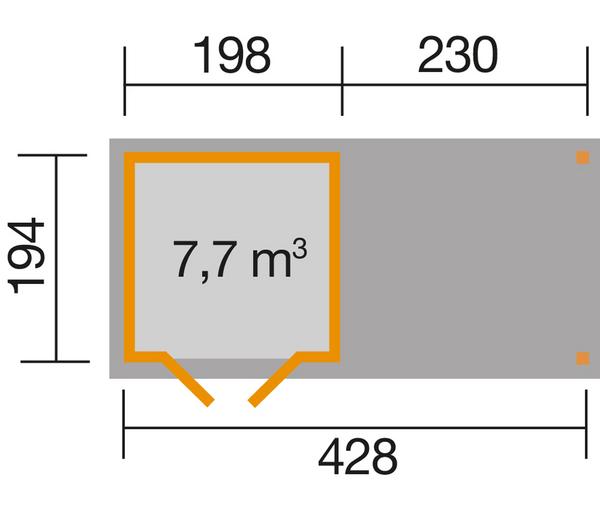 Weka Gartenhaus 321 + 230 cm Anbau