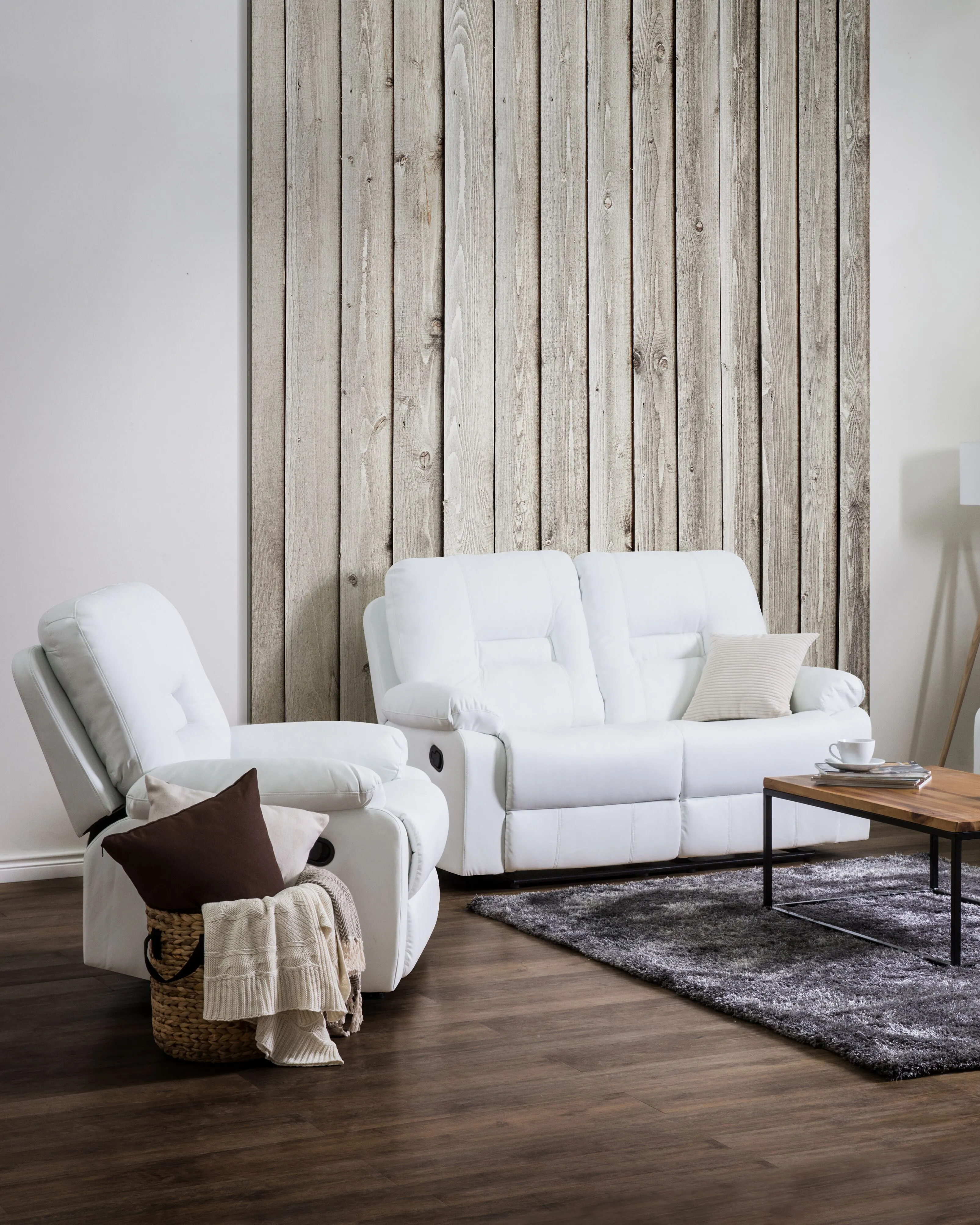 Relaxfauteuil BERGEN inclusief voetensteun Kunstleer Wit
