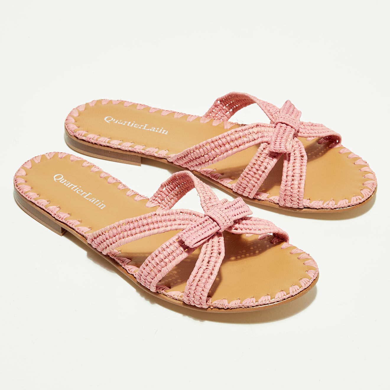 Quartier Latin Mules en Raphia roses