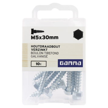 GAMMA houtdraadbout M5 x 30 mm verzinkt 10 stuks