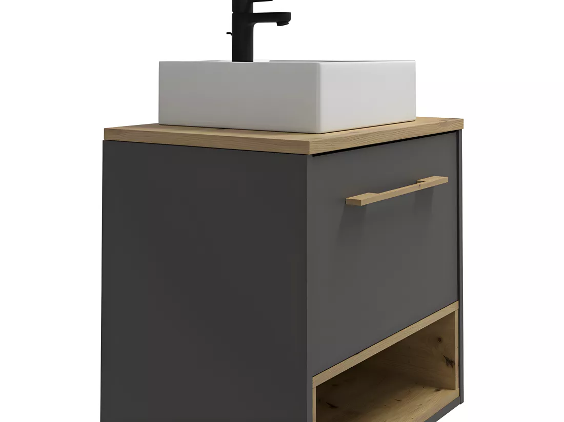 Meuble de salle de bain suspendu anthracite avec vasque à poser - 60 cm - YANGRA