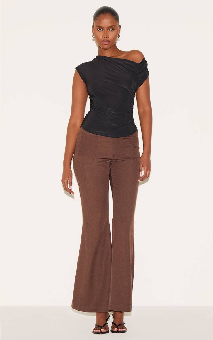 Noir Haut Long Asymétrique Dos Nu En Tissu Fluide