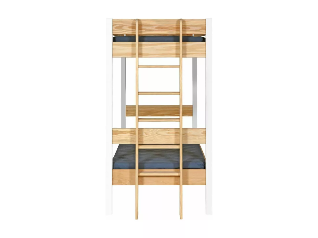 Pack lit superposé avec matelas 90x190 cm bois massif blanc et bois TINO