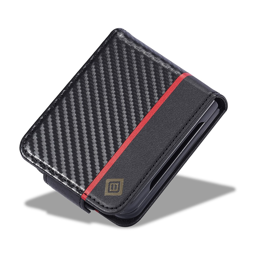 Samsung Galaxy Z Flip7 FE / Z Flip6 Leder Tasche Flip Cover Carbon Look - Schwarz / Rot