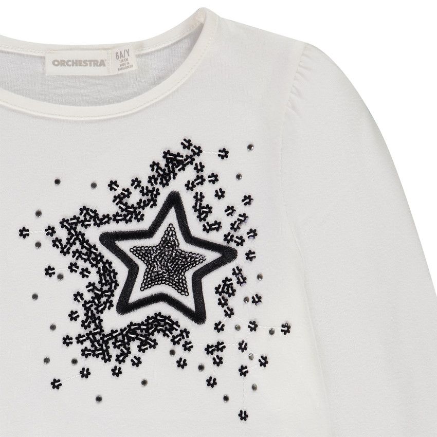 T-shirt manches longues en jersey avec sequins pour fille - Ecru
