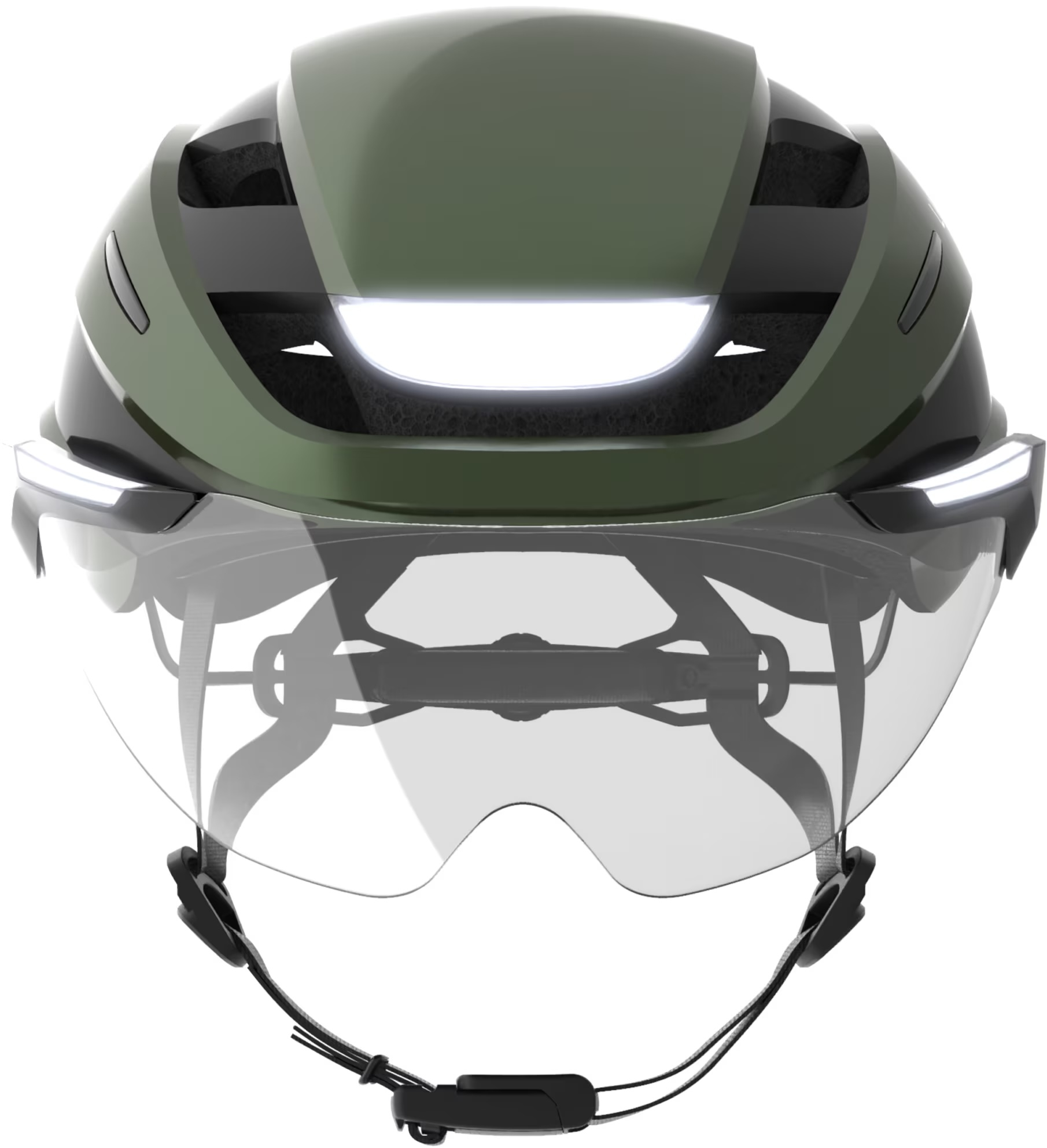 (Gr. M/L) Ultra E-Bike Verstellbarer Fahrrad Helm Velo Kopf Schutz mit Front- und Rücklicht / Blinkerfunktion / Visier - Grün