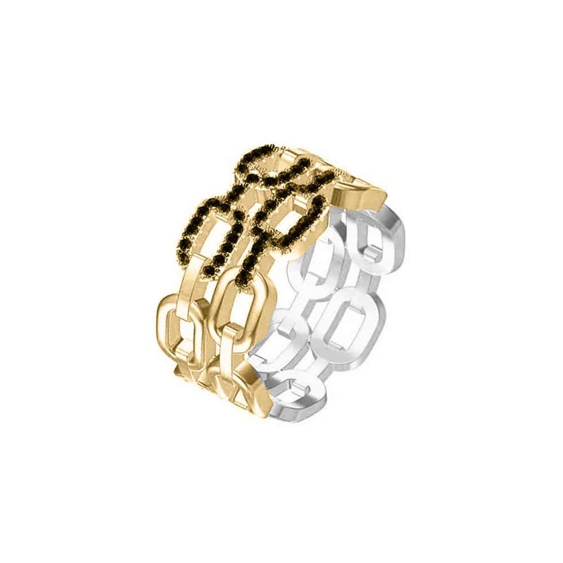 Bague Argent Doré Triple Rang Olga Pierre Noire