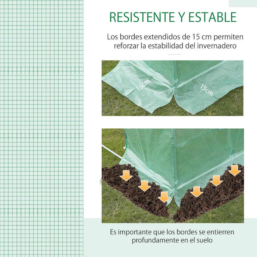 Estufa e túnel para cultivo em jardins verdes.