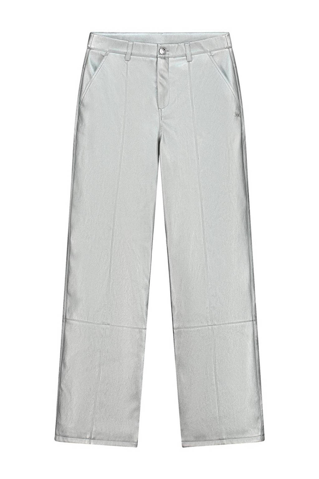 NIK&NIK imitatieleren wide leg broek Kenner zilver
