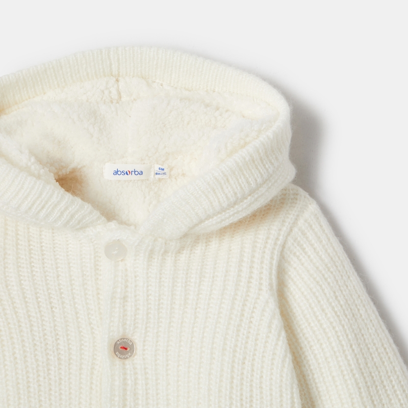 Gilet boutonné à capuche blanc naissance Absorba