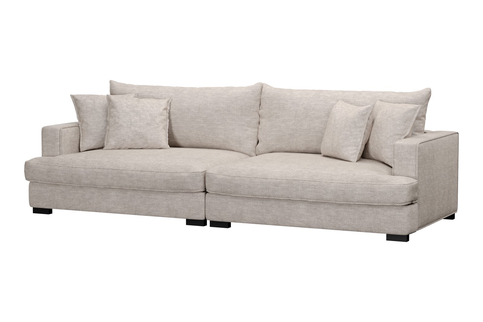 Rossi 4-seter sofa Tekstil Beatto 1027 Lys Grå, arm A med sorte ben. Std. Komfort.