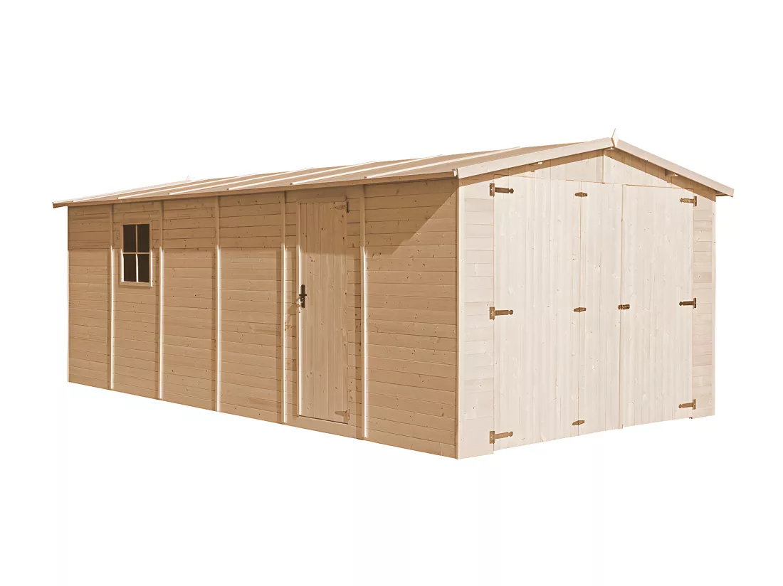 GARAGE en bois Naturel - H222X616x324 cm/18 m² -TIMBELA M102
