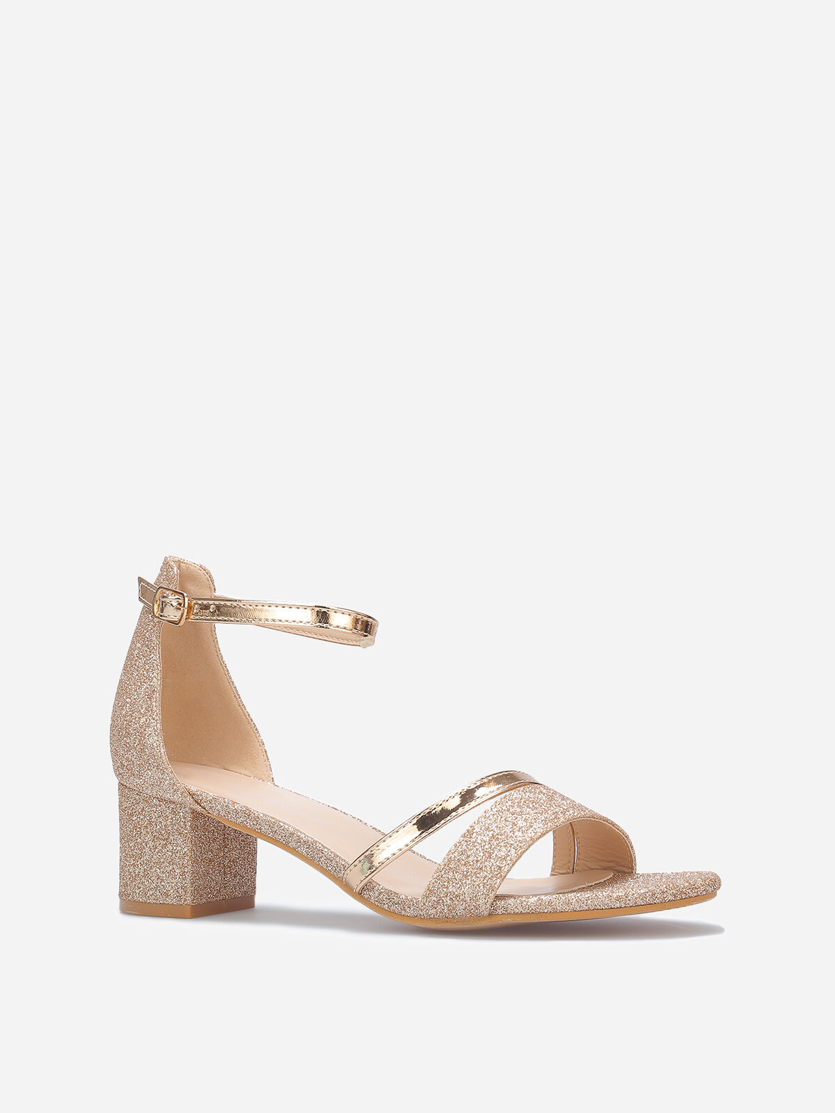 Sandales pailletées à fines brides vernies- Doré rose