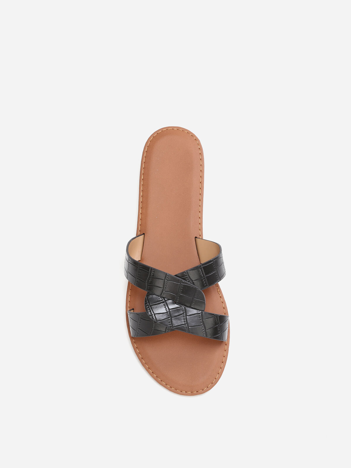 Mules croco à brides croisées grandes tailles- Noir