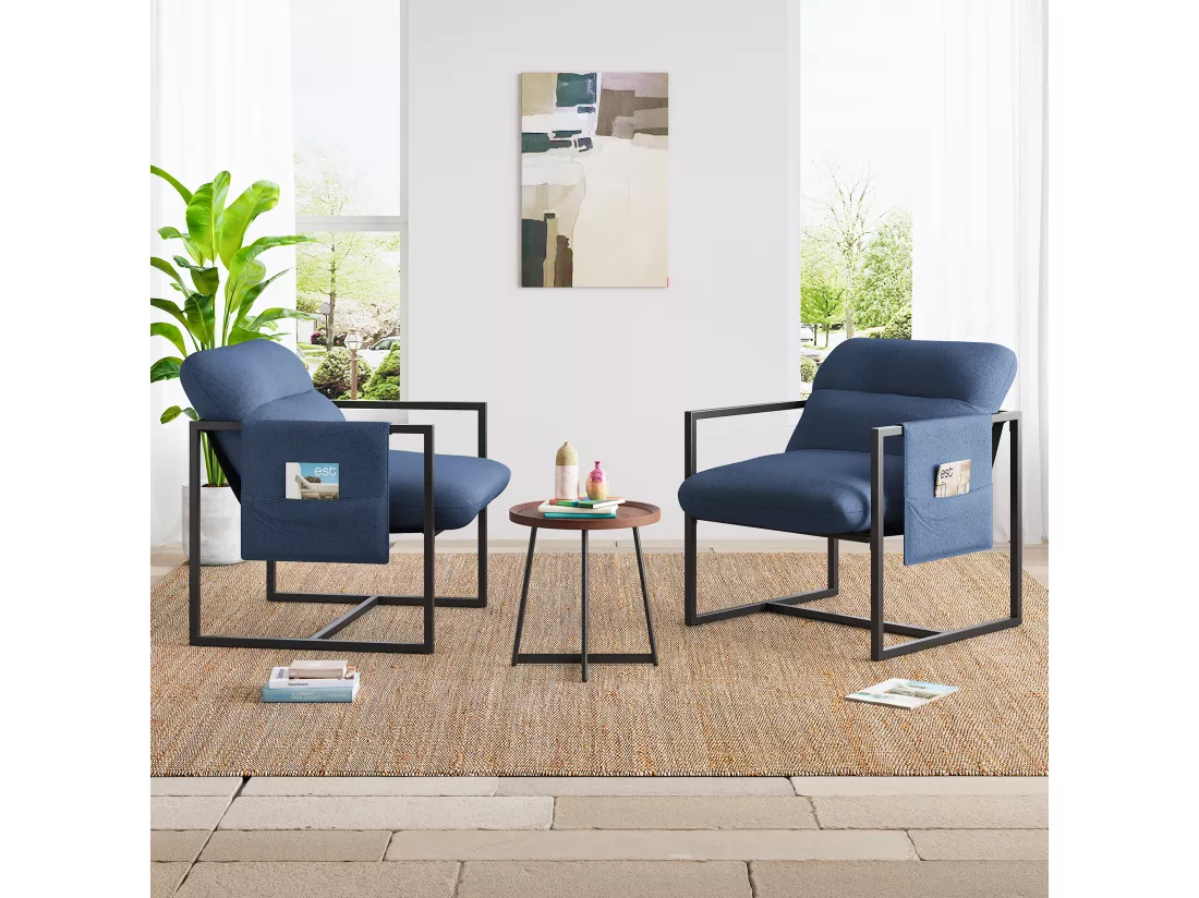 Fauteuil de Salon Confortable en sherpa - avec Siège Épais et Pied Métal - ergonomique - profondeur d'assise 51cm - Bleu