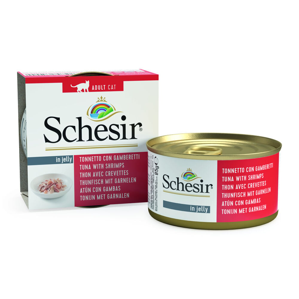 Schesir - Kattenvoer in Gelei - 85 Gram - garnaal, tonijn