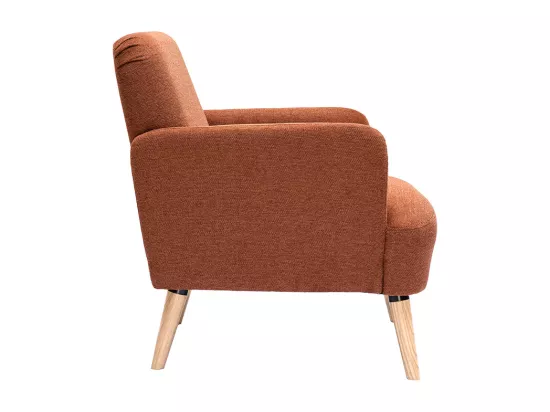 Fauteuil scandinave en tissu effet velours texturé terre brûlée et bois clair ISKO