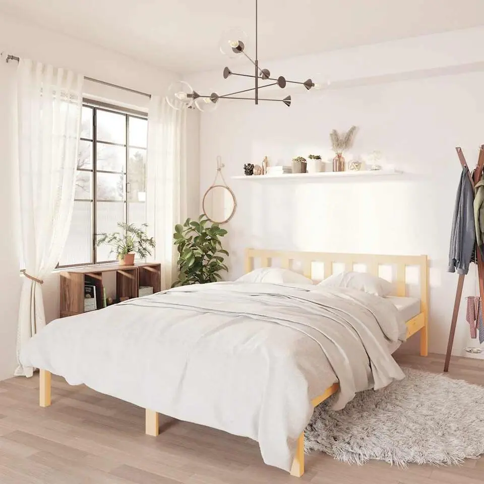 vidaXL - Tweepersoonsbed met hoofdbord - Naturel - Grenenhout - 140x190 cm