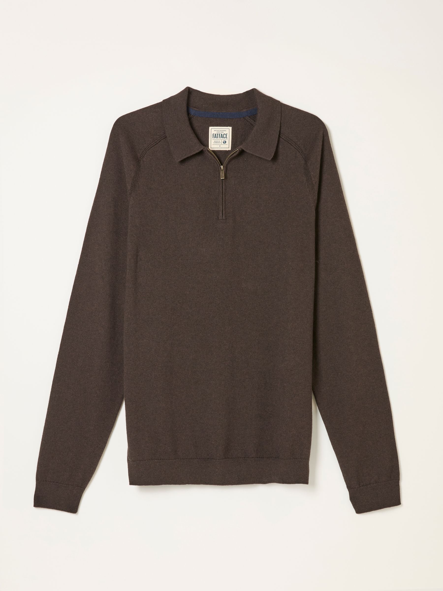 Chocoladebruin - FatFace Zip Collar Knitted Polo Jumper