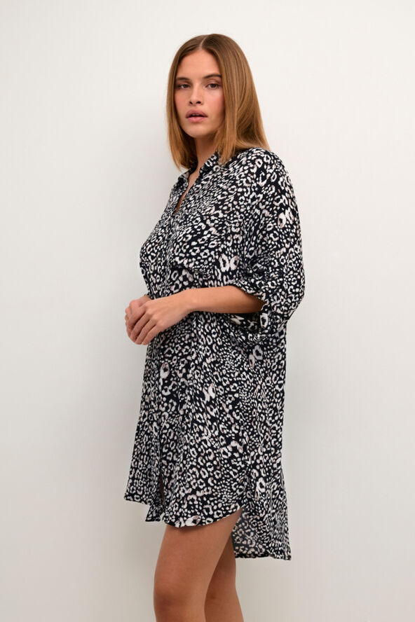 Kaffe KAmarita Amber Shirt Dress Black/chalk leo print