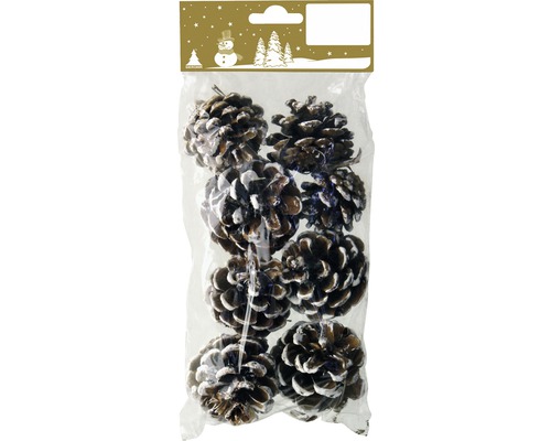Dennenappels met witte punten, ca. 5 cm, 8 stuks.