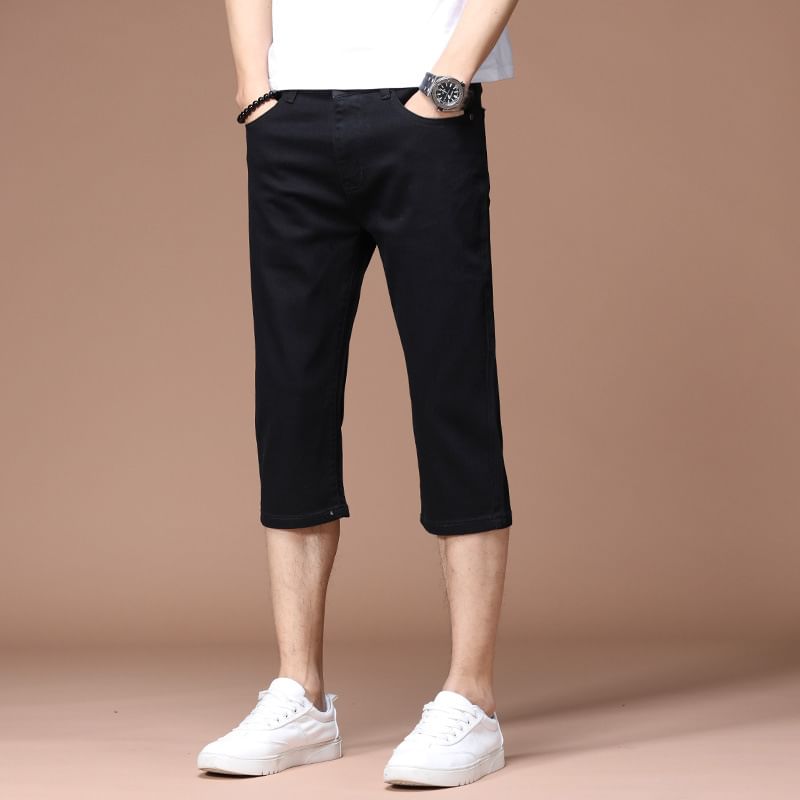 Acrius - Mid Rise Washed Capri Slim Fit Jeans