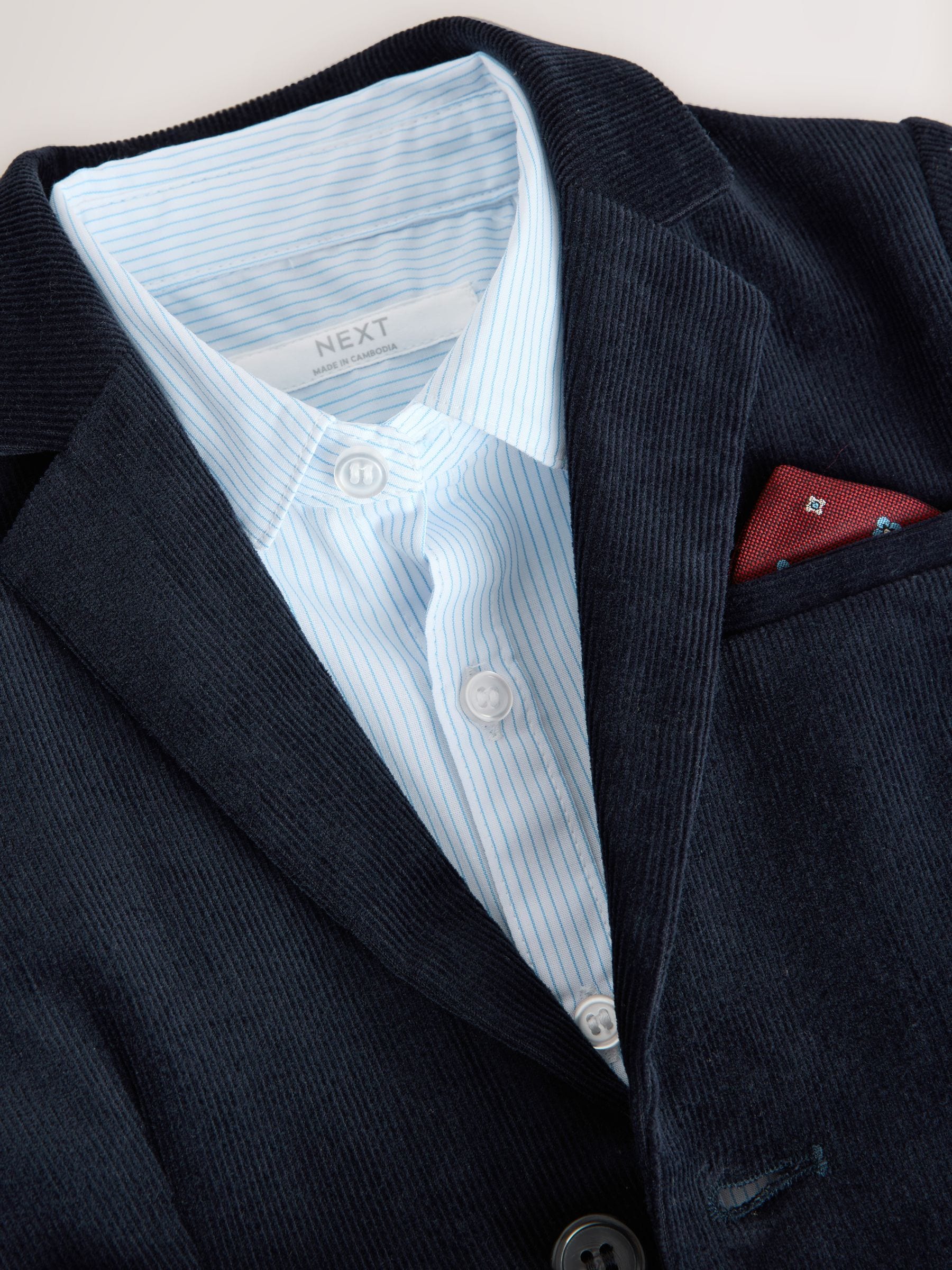 Marineblauw - Set van corduroy blazer, overhemd en broek (3mnd-9jr)