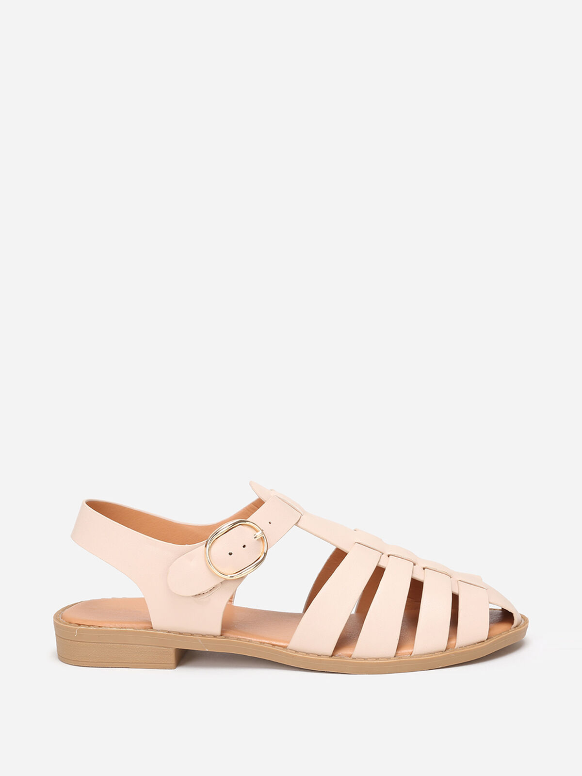 Sandales multi-brides à petit talon- Beige