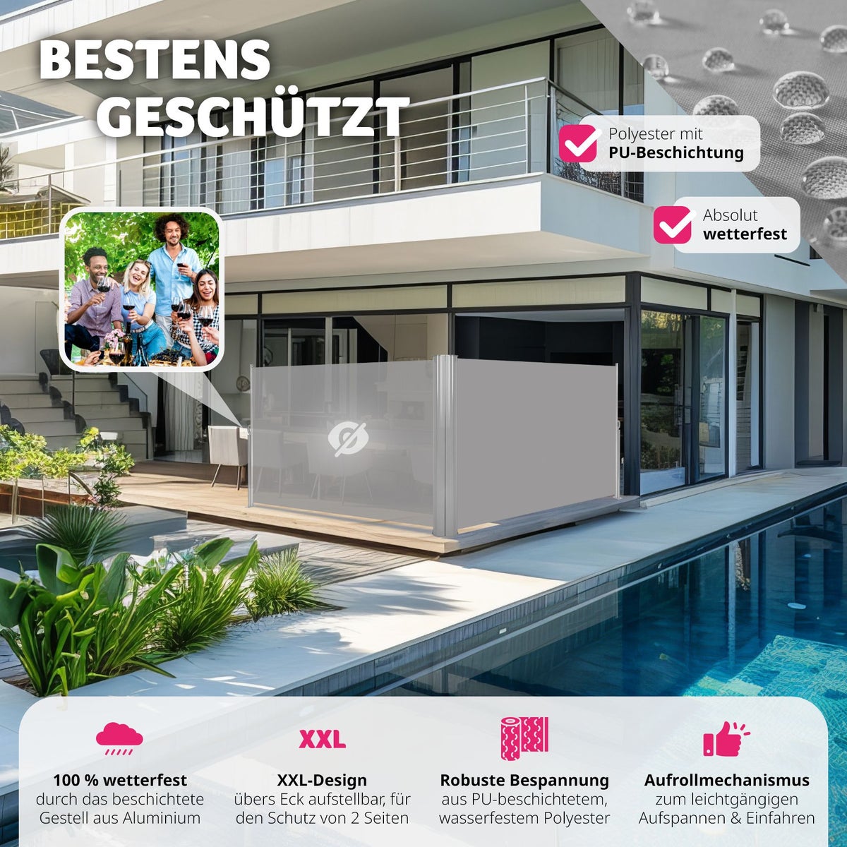 Dubbele zijluifel tectake van aluminium 160 x 600 cm