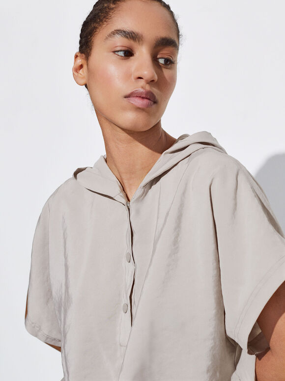 Camisa com capuz fluida - Cinza