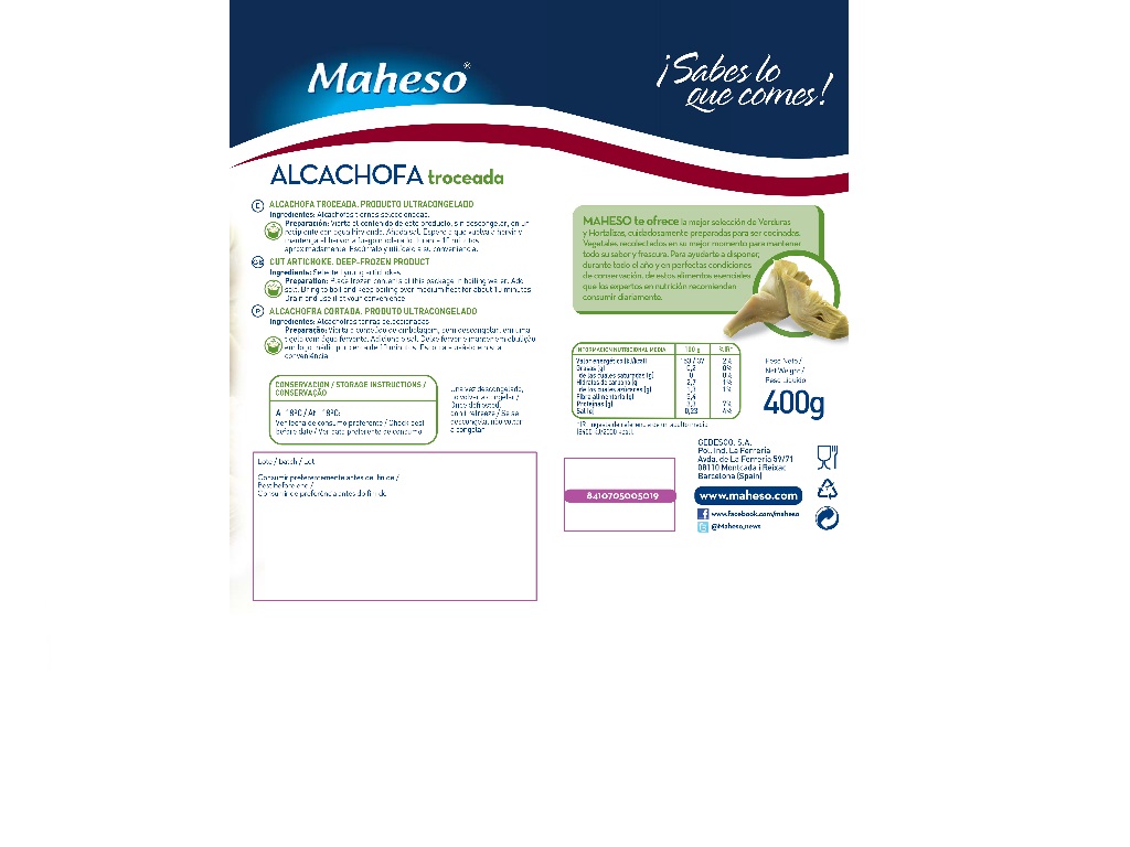 ALCACHOFRA MAHESO PICADA 400G