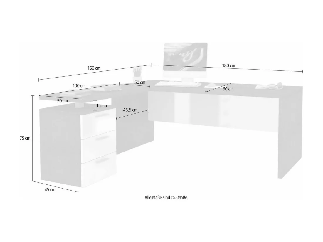 Mark Desk, Bureau PC d'angle, Table de bureau polyvalente, Bureau multi-positions peu encombrant, 100% Made in Italy, 160x60h75 cm, Chêne