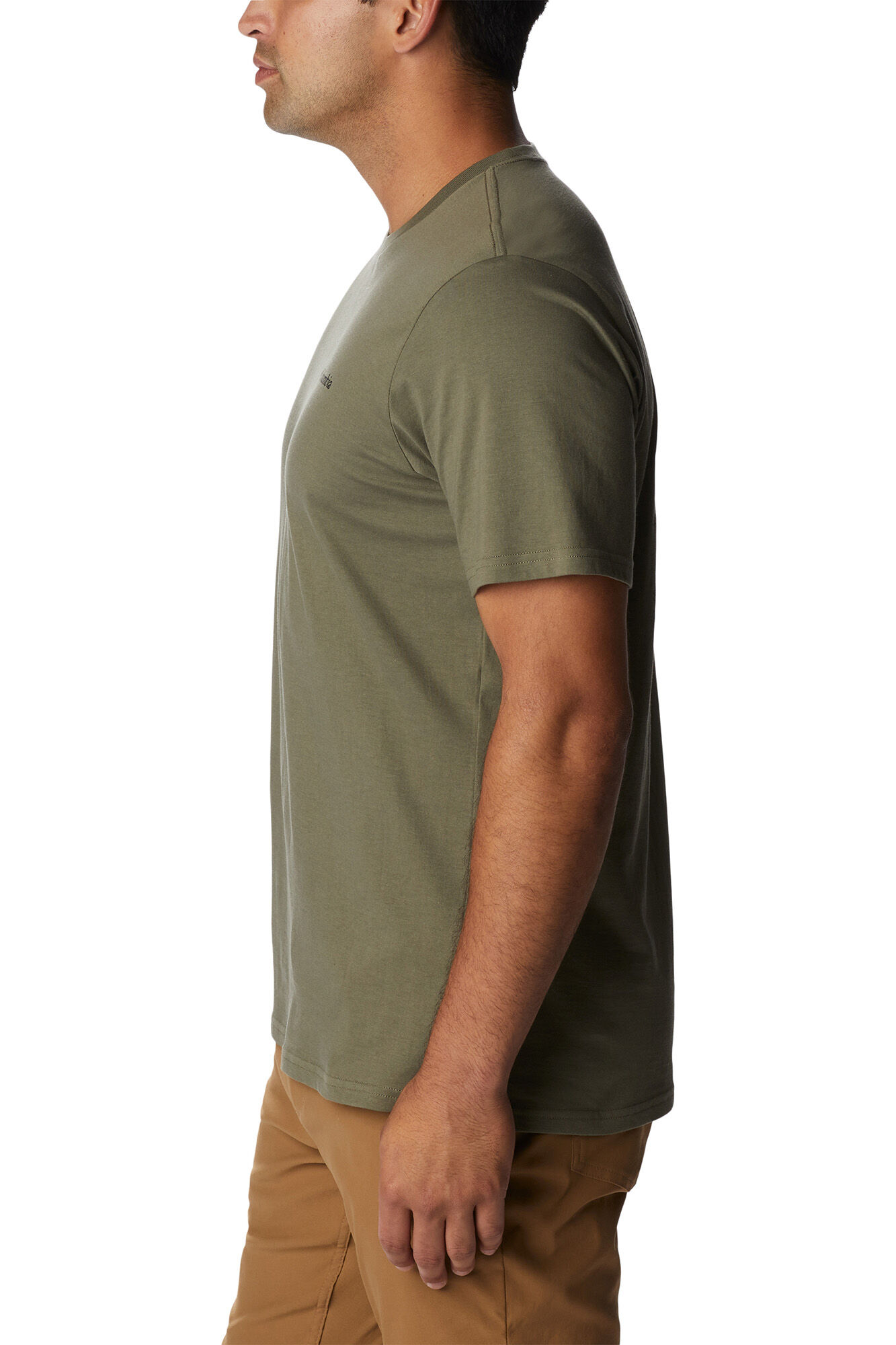 Camiseta masculina Columbia Rockaway River™ de manga curta com estampa nas costas - Cáqui claro