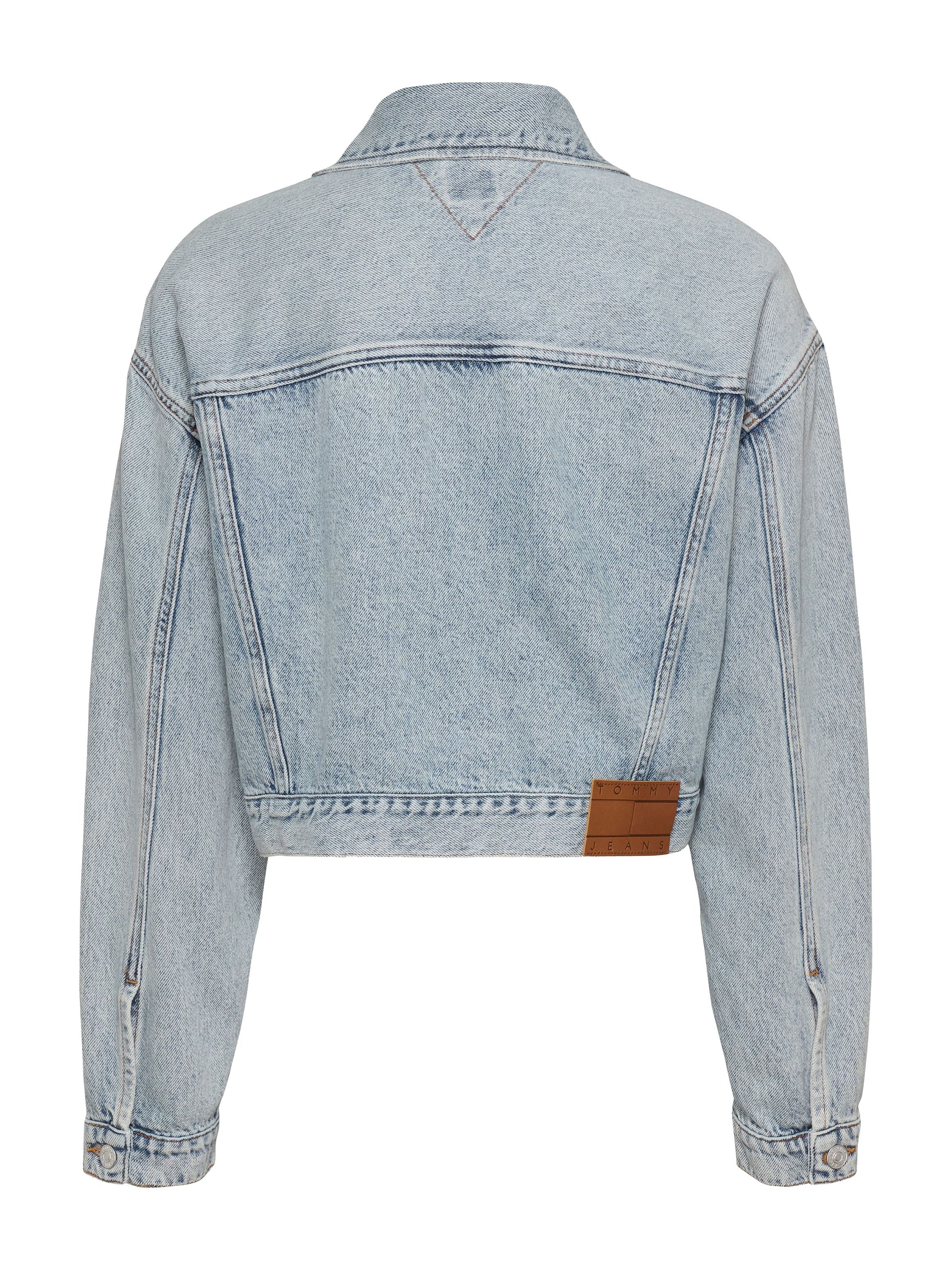 Tommy Jeans Jeansjacke »OVSZ CROP TRUCKER JACKET BI6012« mit kurzem Schnitt, in blauer Waschung, mit Brusttaschen