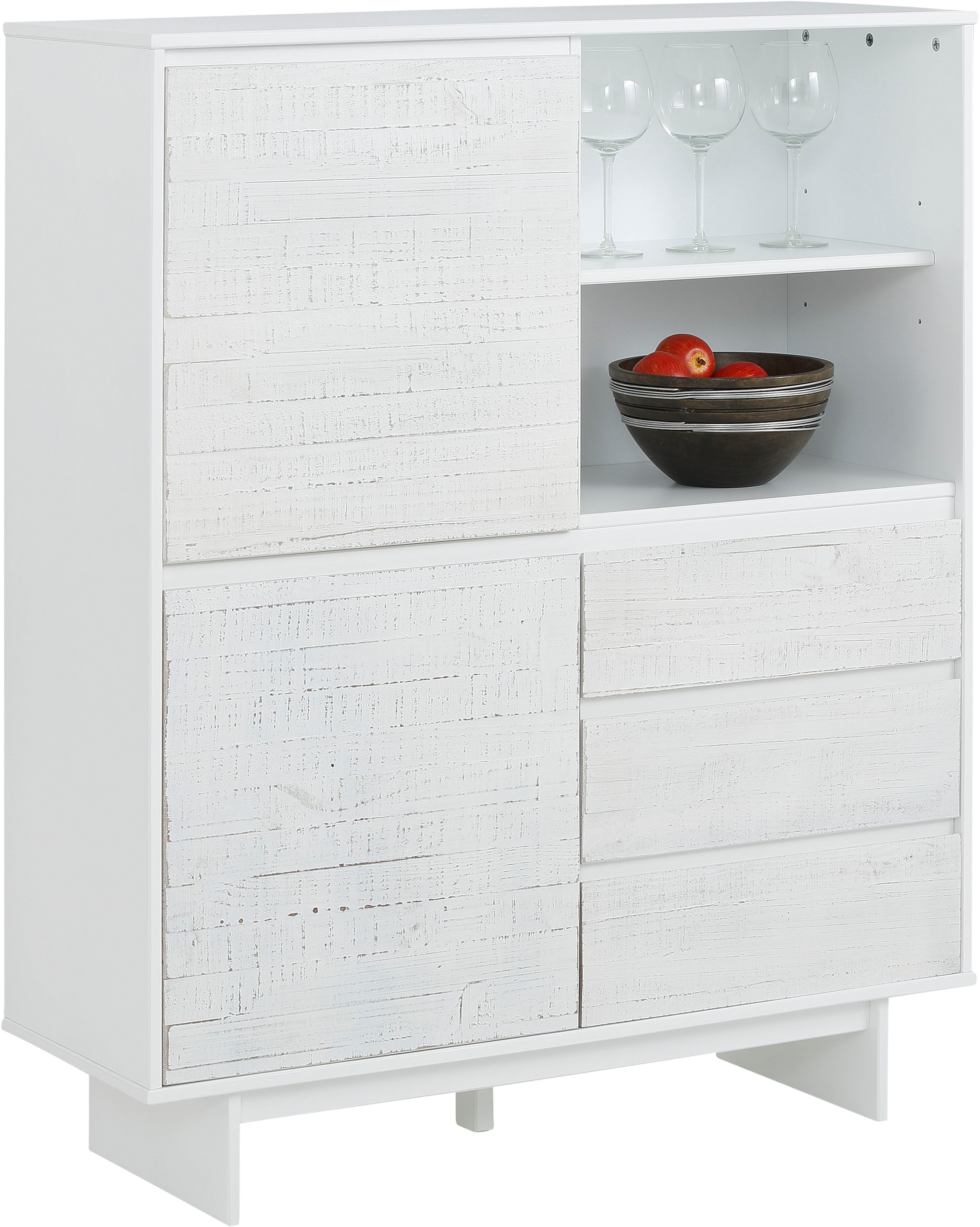 Home affaire Highboard »Morgan Midischrank« Kommode aus massivem Kiefernholz, eingefräste Griffmulden, Höhe 120 cm