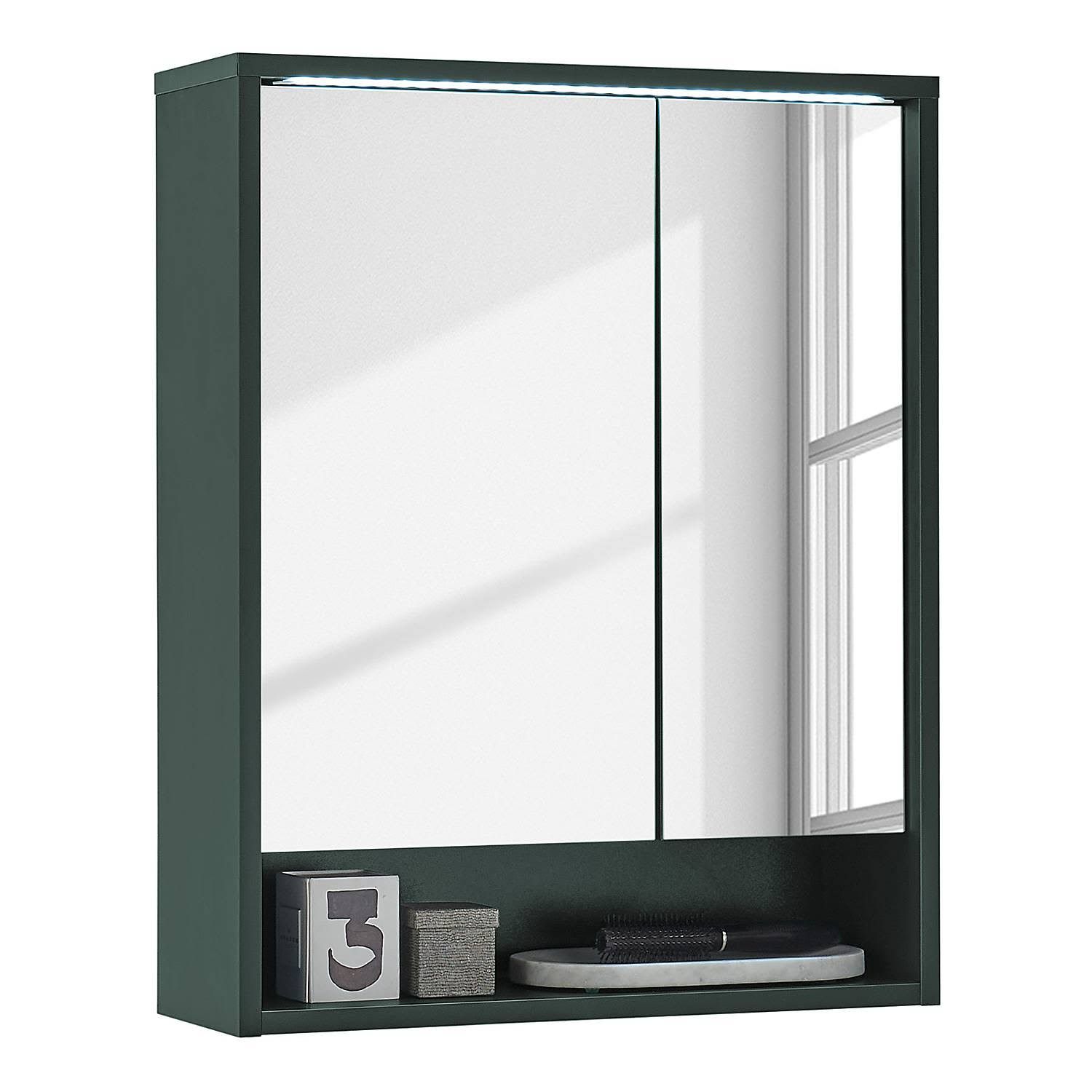 Xora Spiegelschrank Mosgron Dunkelgrün Glas 2 Fächer