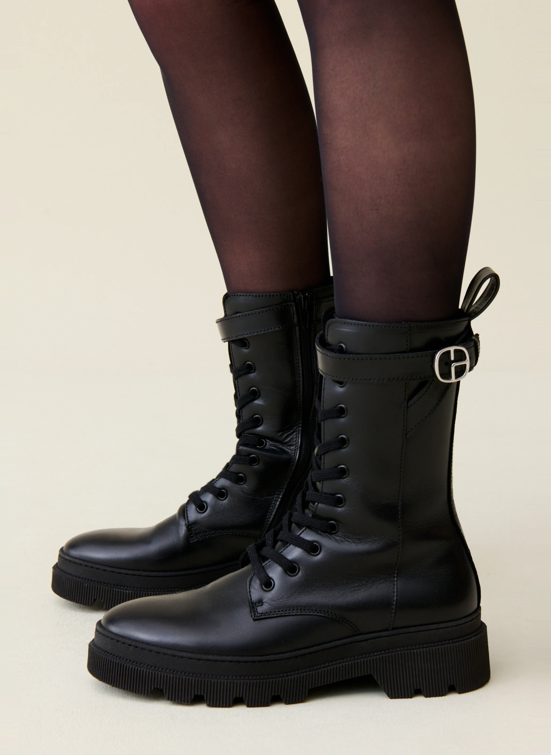 Bottines hautes rangers en cuir | Noir
