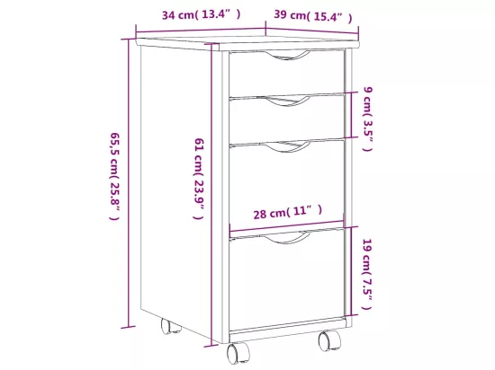 Armoire roulante avec tiroirs MOSS bois de pin marron miel