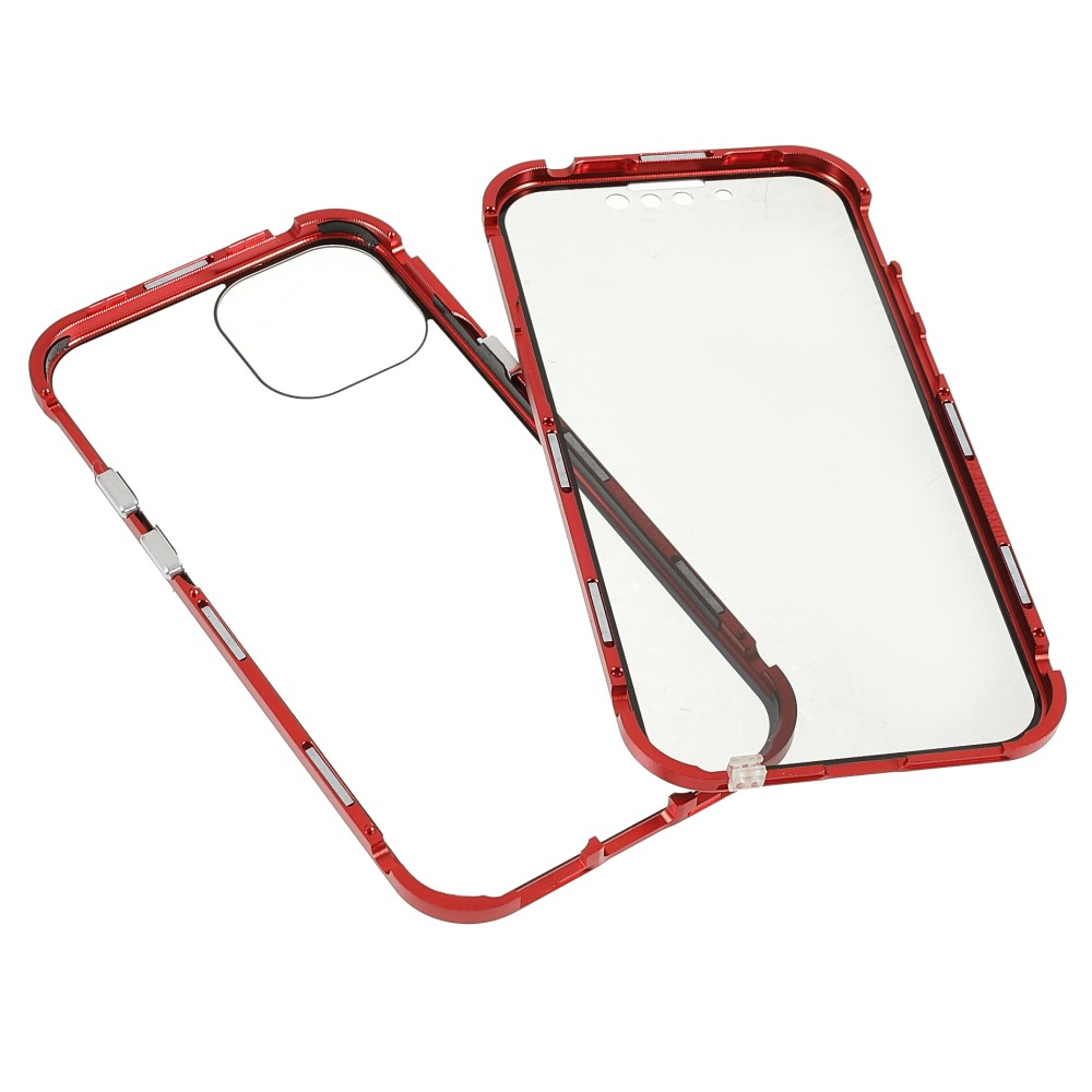 iPhone 13 Magnetische Alu Schutzhülle mit Panzer Glas Backcover   Privacy Displayschutz (Magnet-Technologie) - Rot