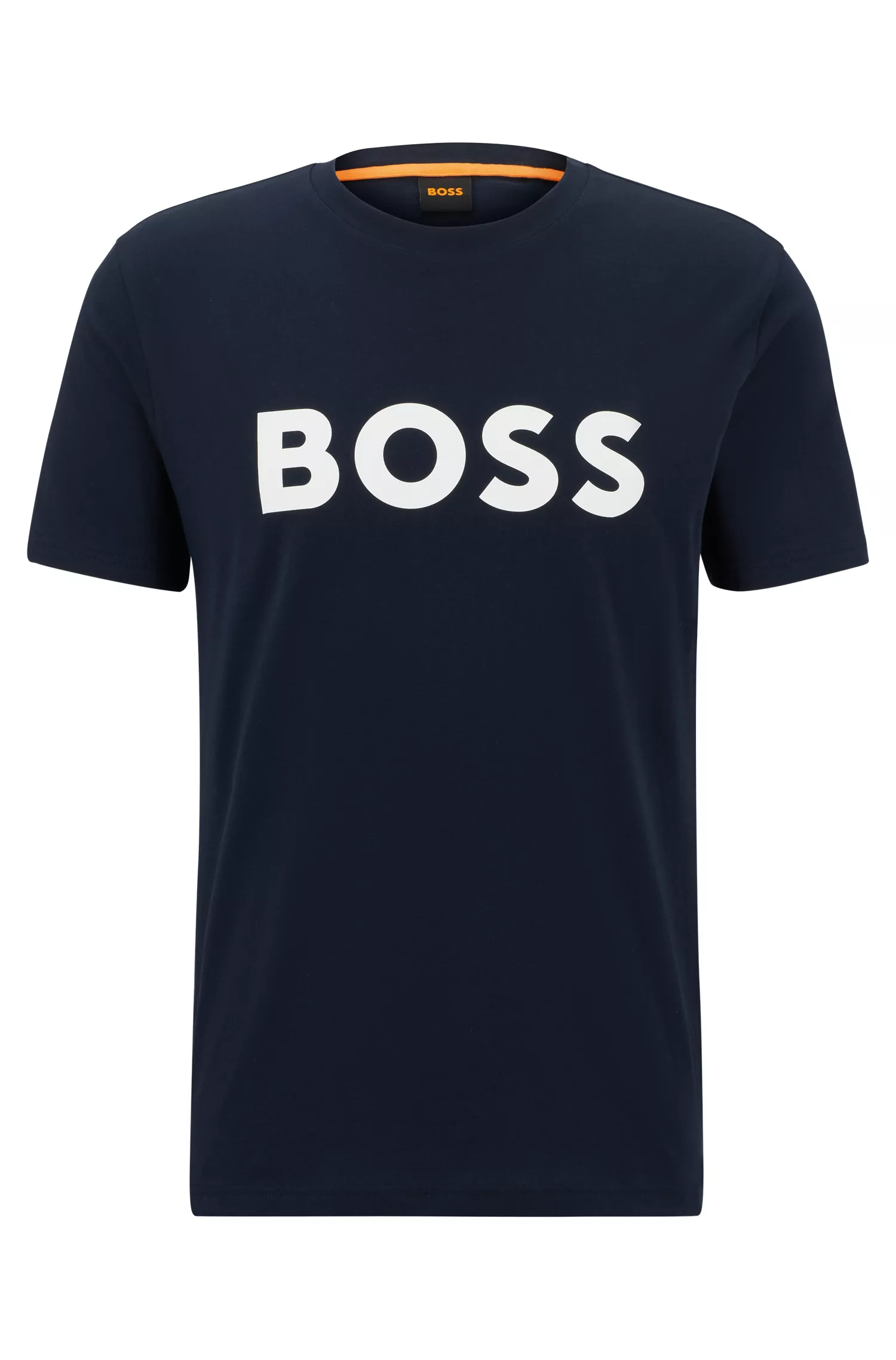 Camiseta BOSS laranja em malha de algodão com logotipo emborrachado.