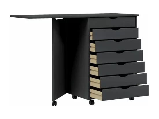 Armoire roulante avec bureau MOSS gris bois de pin solide