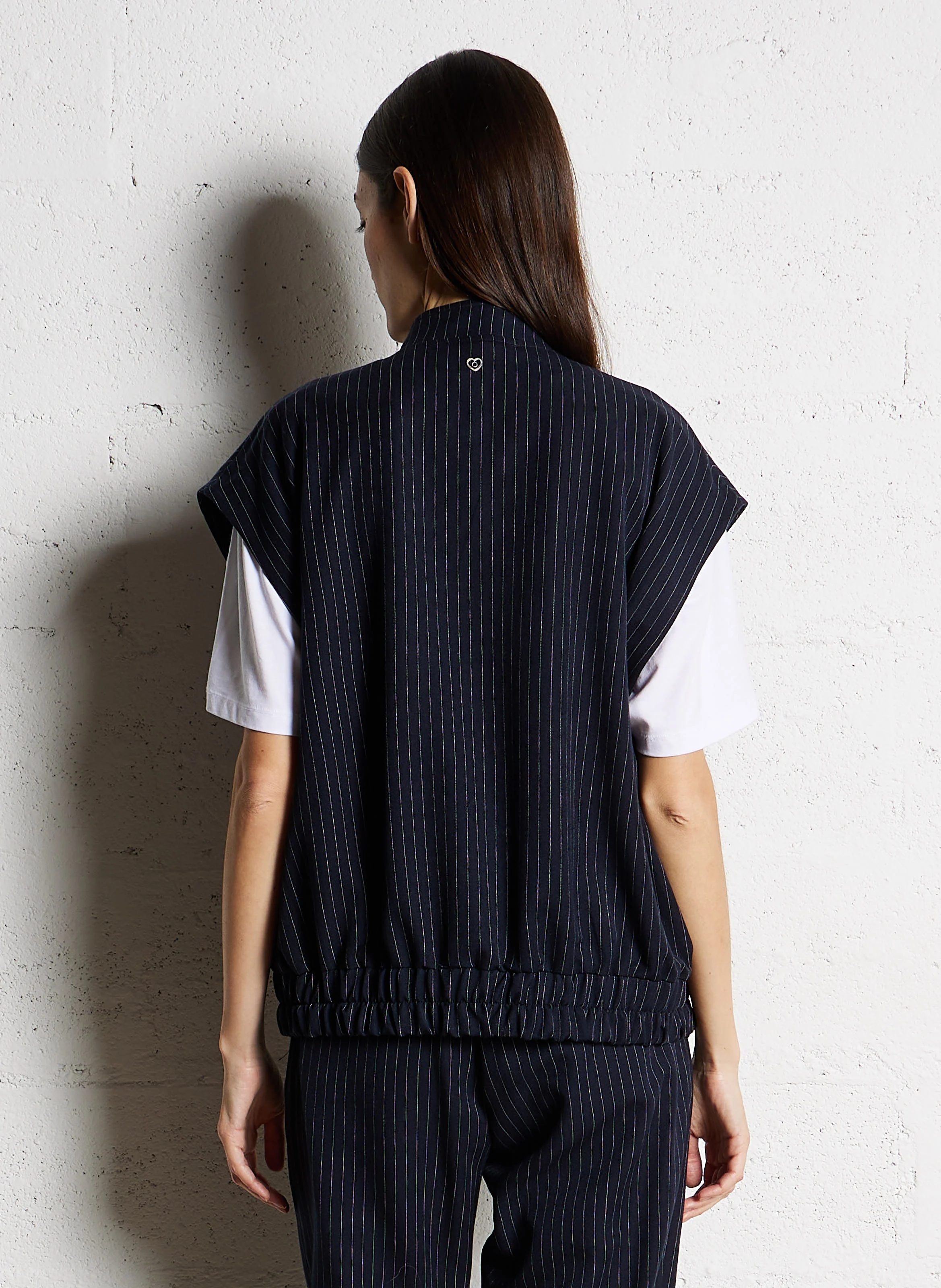 Gilet col mao ample à rayures | Bleu