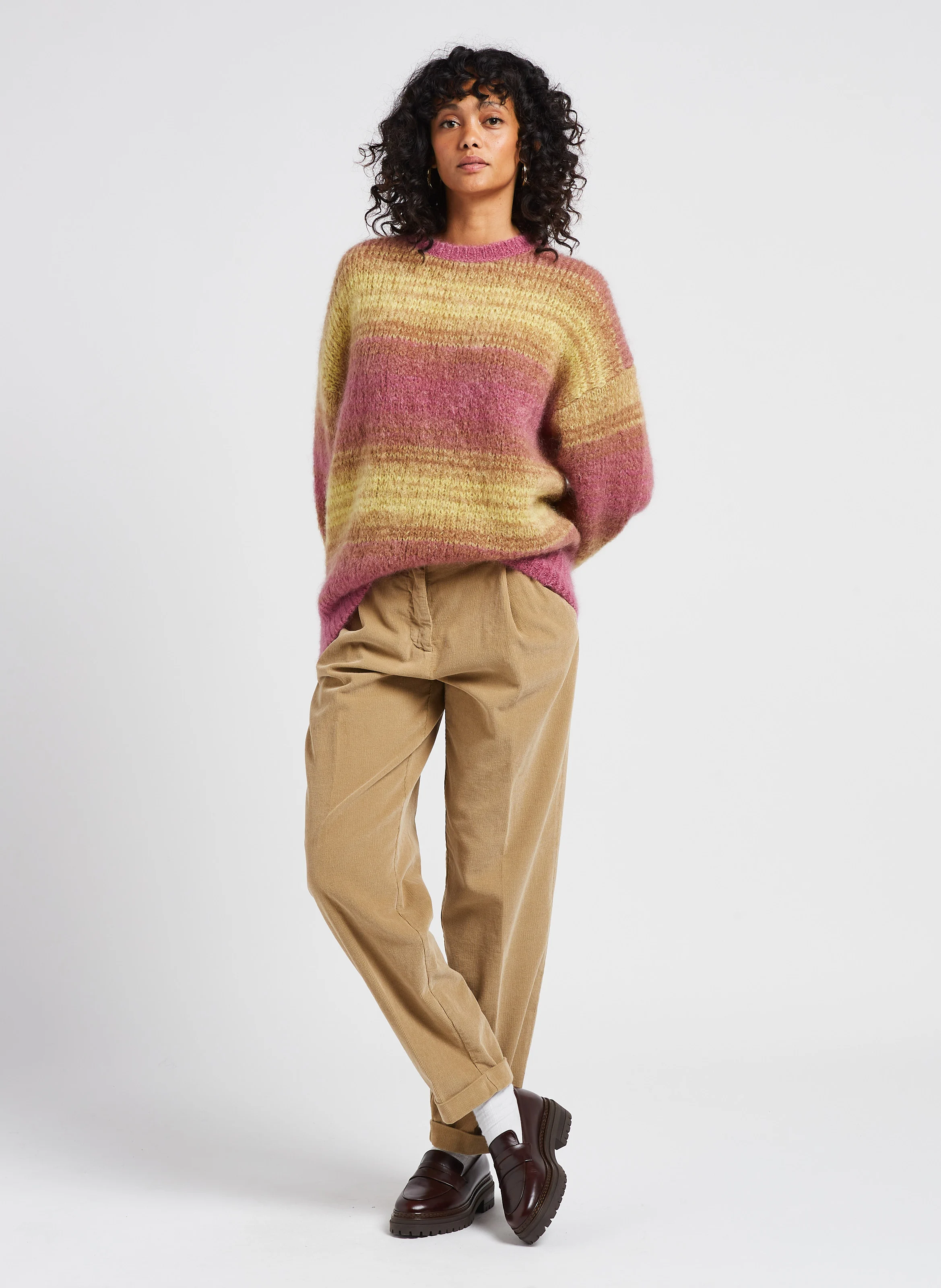 Pantalon carotte en coton de velours côtelé| Marron