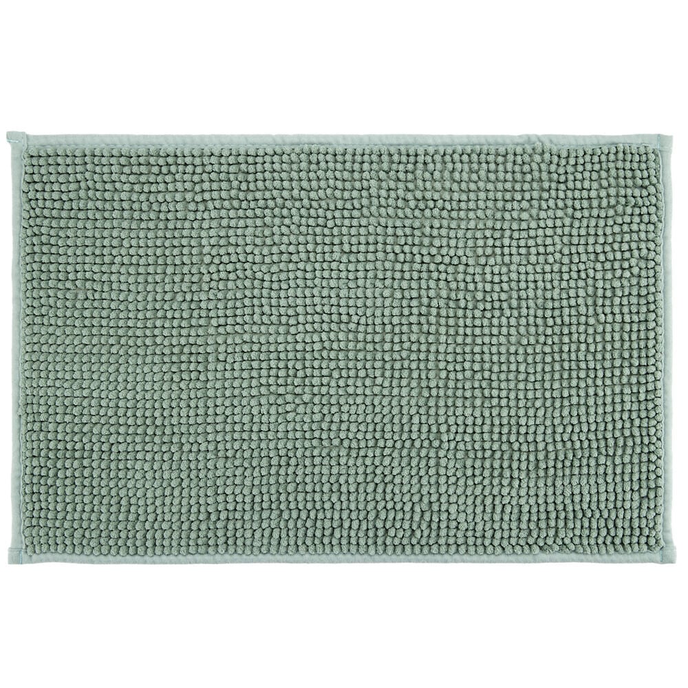 Rideau de douche avec anneaux et tapis salle de bain chenille (2 modèles gris ou vert)