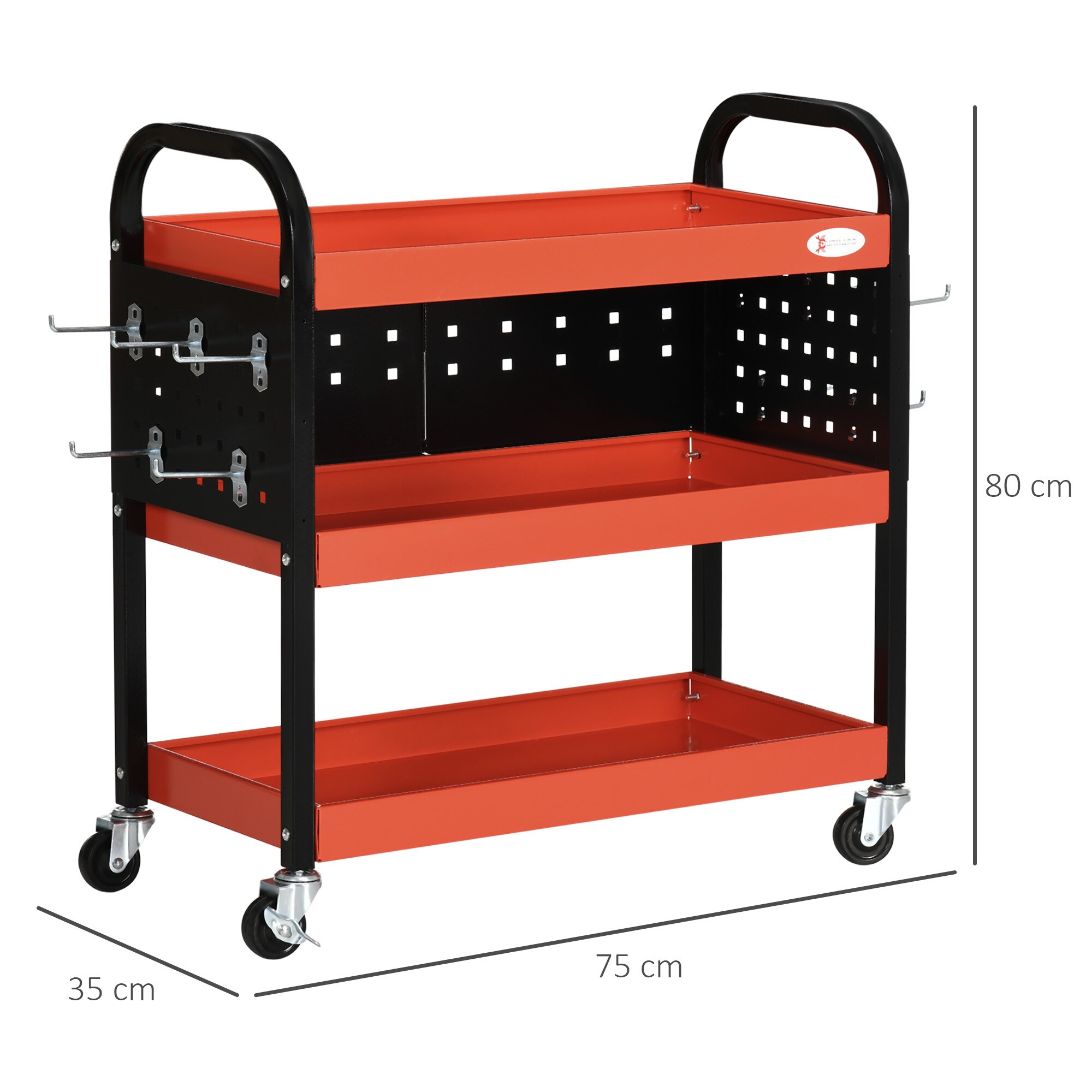 DURHAND Werkstatt-Rollwagen mit 3 Regalen rot 75L x 35B x 80H cm