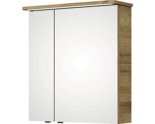 Pelipal Sunline 105 badkamermeubelset (B x H x D 66 x 200 x 46,5 cm), frontkleur: Riviera Oak, met keramische wastafel, badmeubel en spiegelkast met LED-verlichting