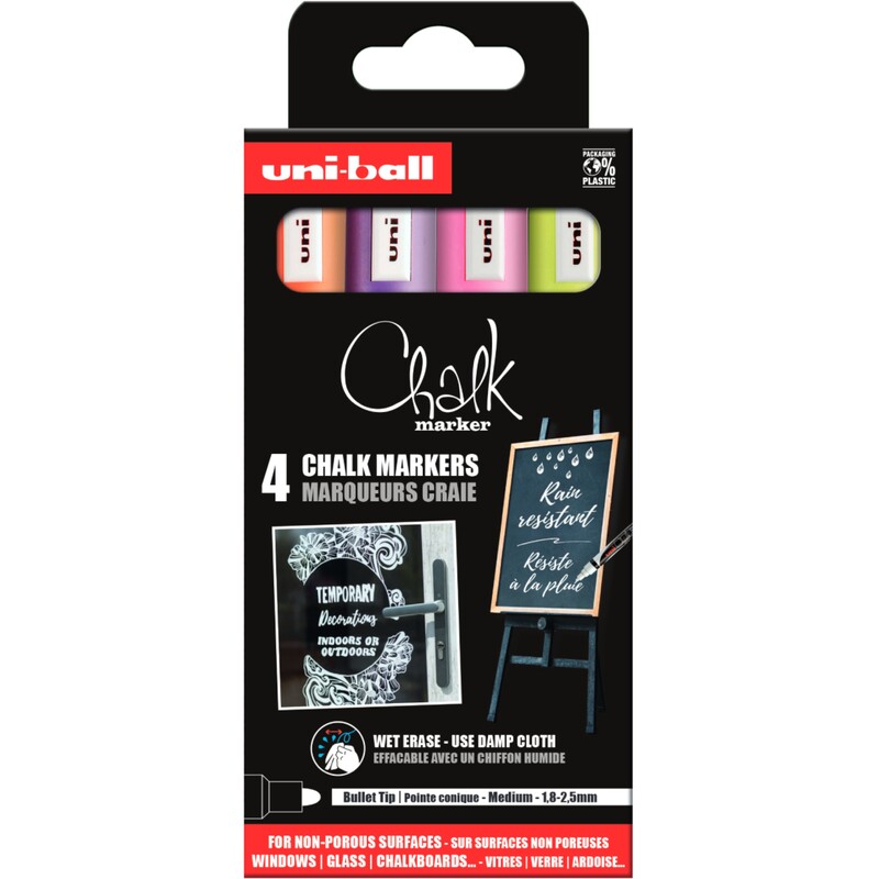 Uni-Ball Chalk Kreidemarker, PWE-5M/4PASSF16, 4 Stück, assortiert