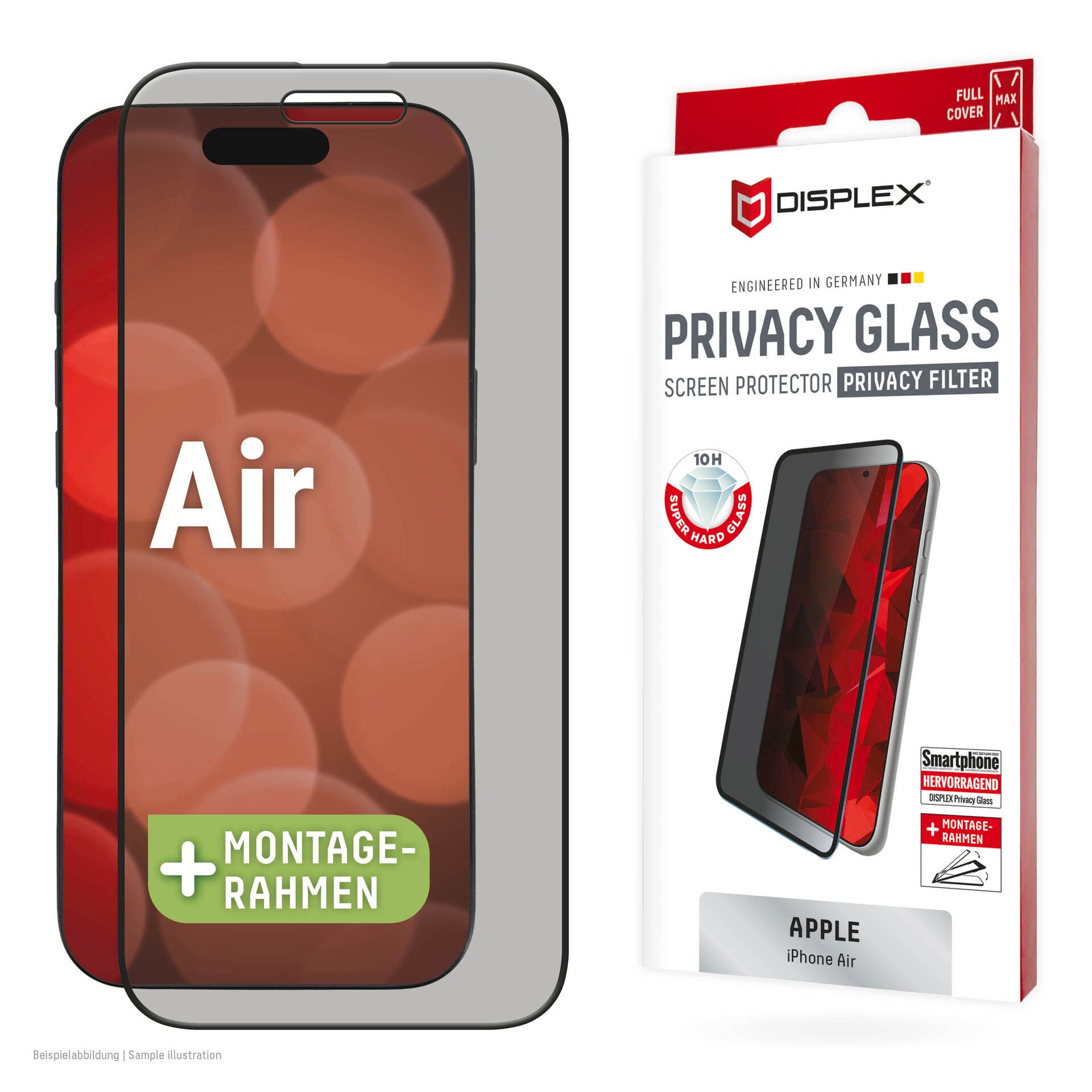 Displex Displayschutzglas »Privacy Glass Screen Protector« für Apple iPhone Air Displayschutzfolie, Schutzfolie, Bildschirmschutz, kratz- & stossfest